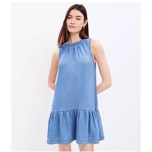 LOFT Chambray Blue Lightweight Denim Drop Waist Popover Tank Dress Size XXS
